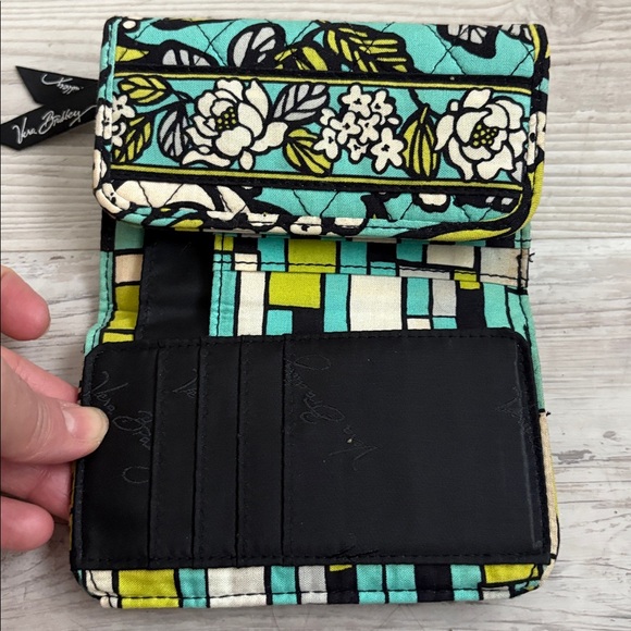 Vera Bradley Teal Blue Green Floral Trifold Wallet Snap Closure AUTHENTIC - Picture 10 of 10